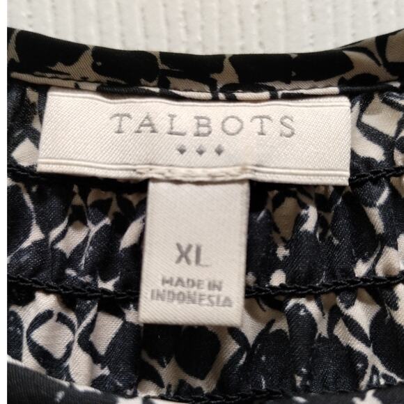 Talbots Womens Size XL Black White Geometric Abstract 3/4 Sleeve Button Up Shirt - Picture 5 of 6